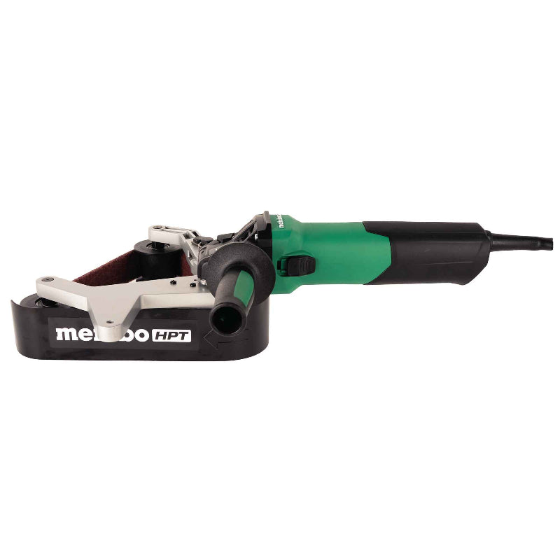 Green and black belt sander with 'Metabo HPT' branding on a white background