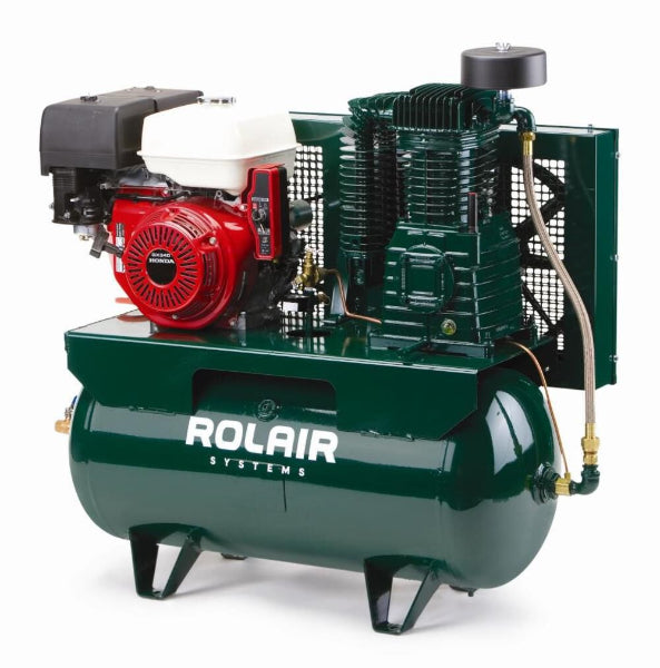 Rolair air compressor with red engine on a white background