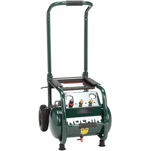 Green air compressor on a white background