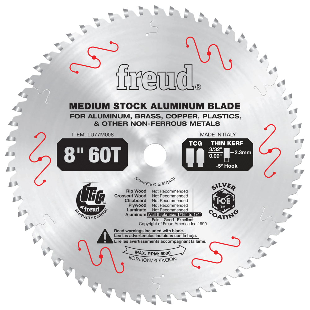 Freud 8" Medium Stock Aluminum Blade - Teeth: 60, Arbor: 5/8"