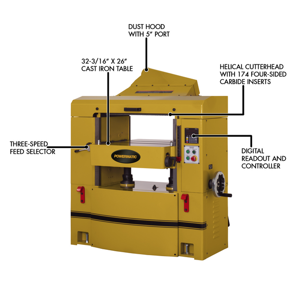 Powermatic WP2510 Planer, 15HP 3Ph 460VHelical Head