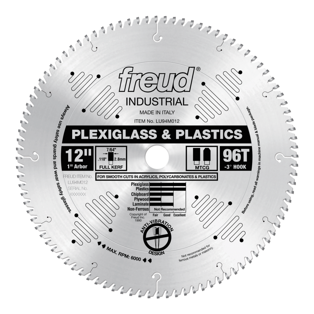 Freud 12" Plastic Blade - Teeth: 96, Arbor: 1"