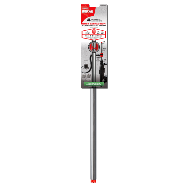 Diablo 7/8" x 8" x 18" AMPED Rebar Demon SDS-Max 4-Cutter Full Carbide Head Dust Extraction Hammer Drill Bit