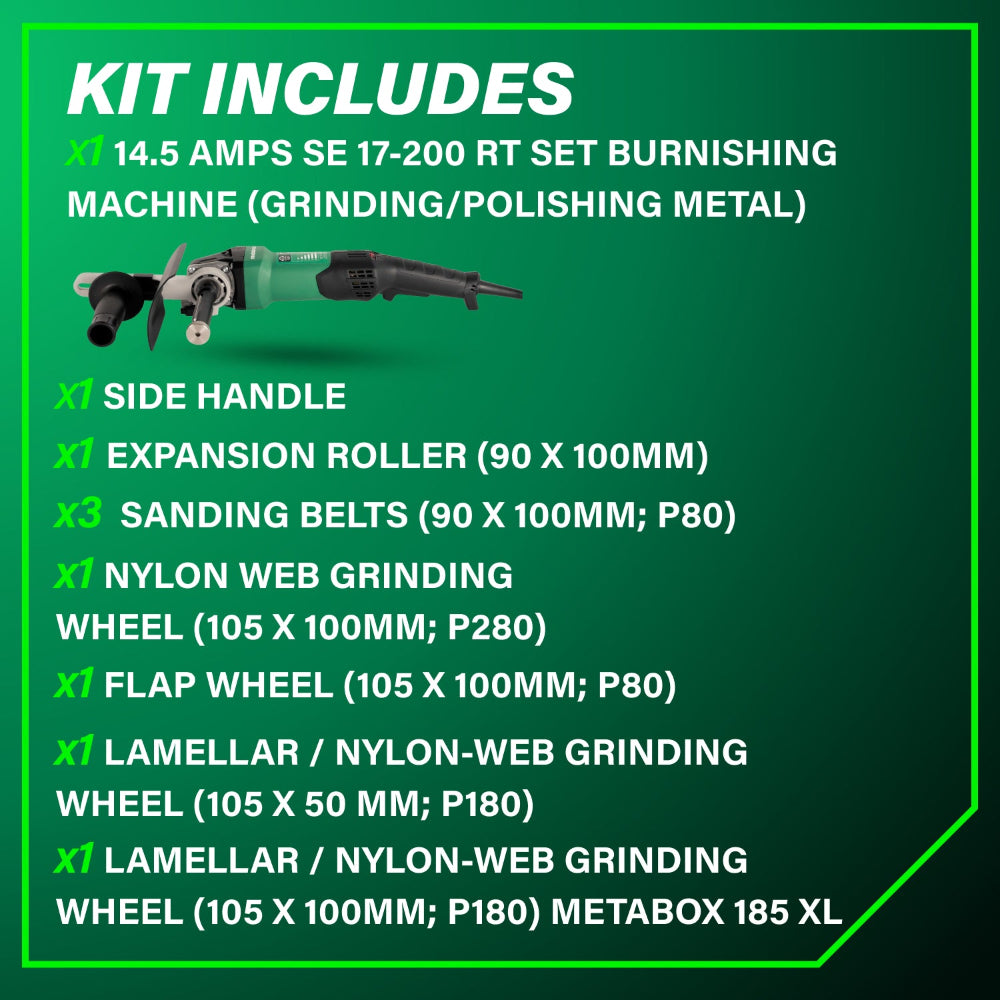 Metabo SE 17-200 RT SET Burnishing Machine 800-3,000 Rpm -14.5 Amp W/Lock-On, Accessory Set