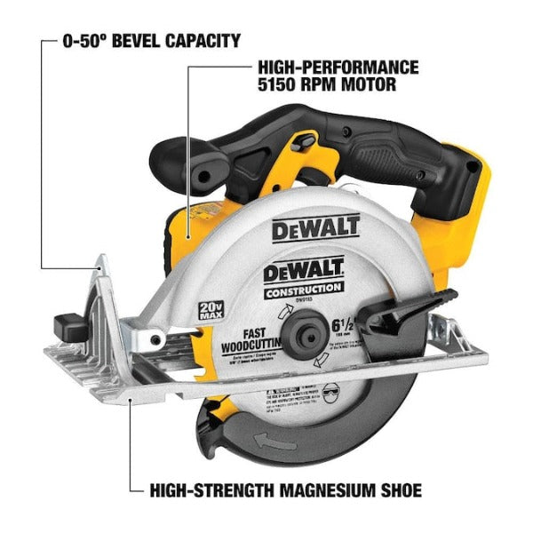 DeWALT 20V MAX 6-1/2" Cordless Circular Saw (Bare) DCS391B