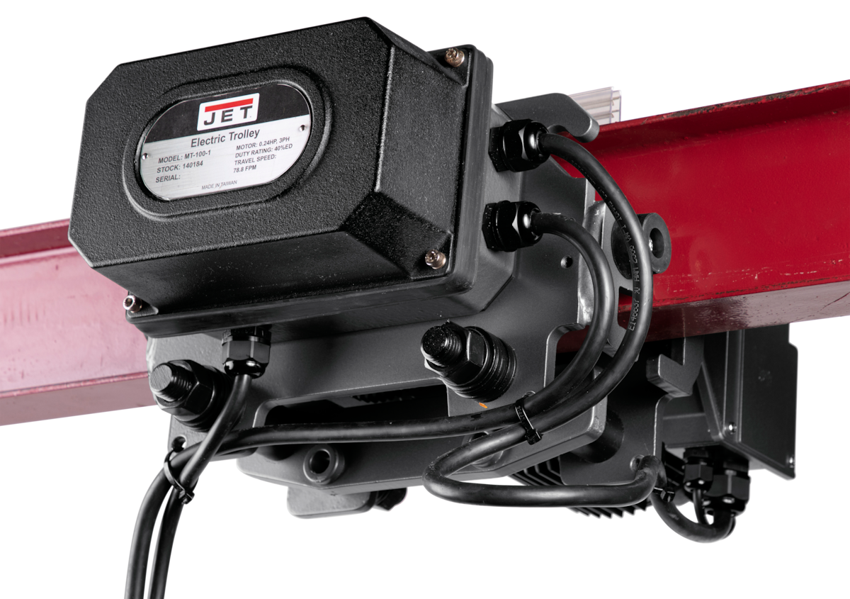 JET TS100-230-020 1-Ton 2 Speed Electric Chain Hoist 3Ph 20' Lift / 2 Speed Trolley 3Ph & 4 Button Wired Pendant 16ft