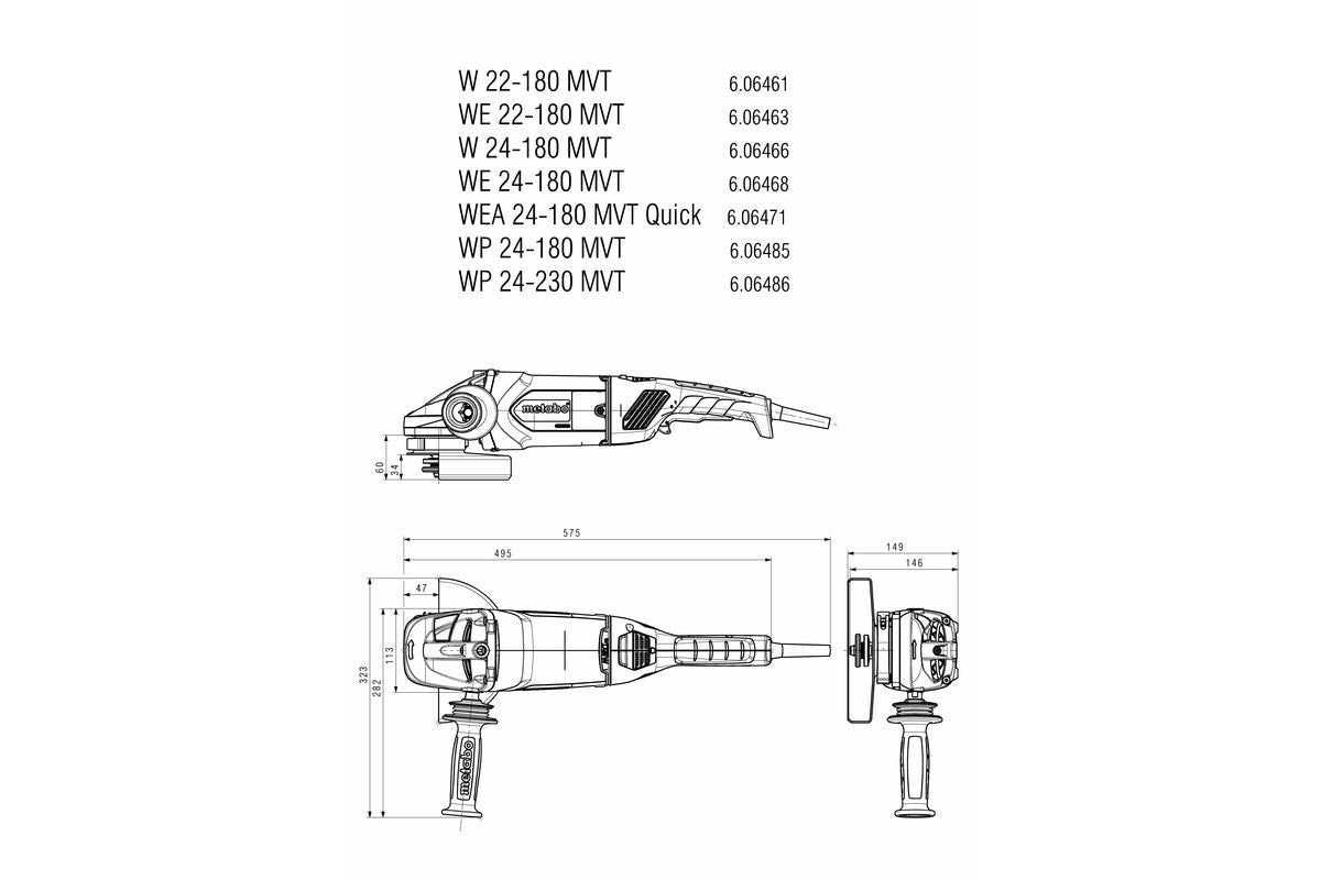 Metabo 7" Angle Grinder 15.0 AMP w/Lock-on Trigger W 24-180 MVT