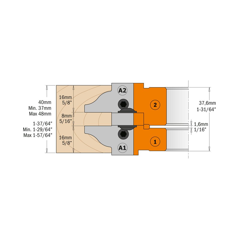 CMT 694.015.31 Profile and Counterprofile Set, 5-13/64-Inch Diameter, 1-1/4-Inch Bore