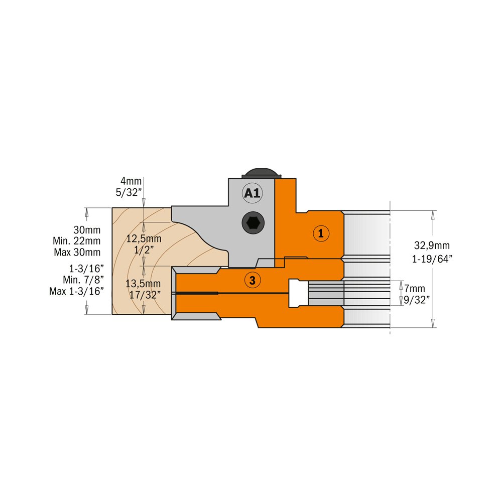 CMT 694.015.31 Profile and Counterprofile Set, 5-13/64-Inch Diameter, 1-1/4-Inch Bore