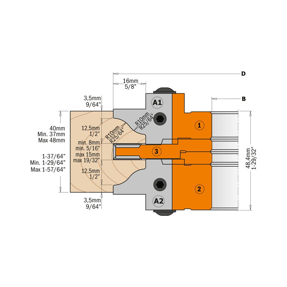 CMT 694.015.31 Profile and Counterprofile Set, 5-13/64-Inch Diameter, 1-1/4-Inch Bore