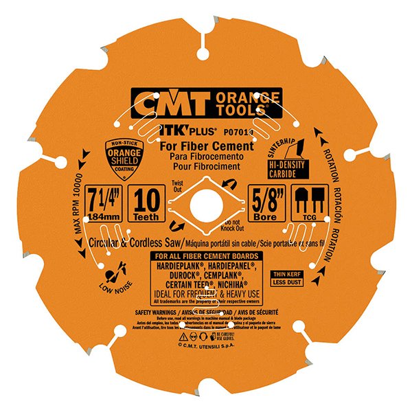 CMT P07010 ITK-Plus Fiber Cement Products Blade 7-1/4" x 5/8" T10 TCG