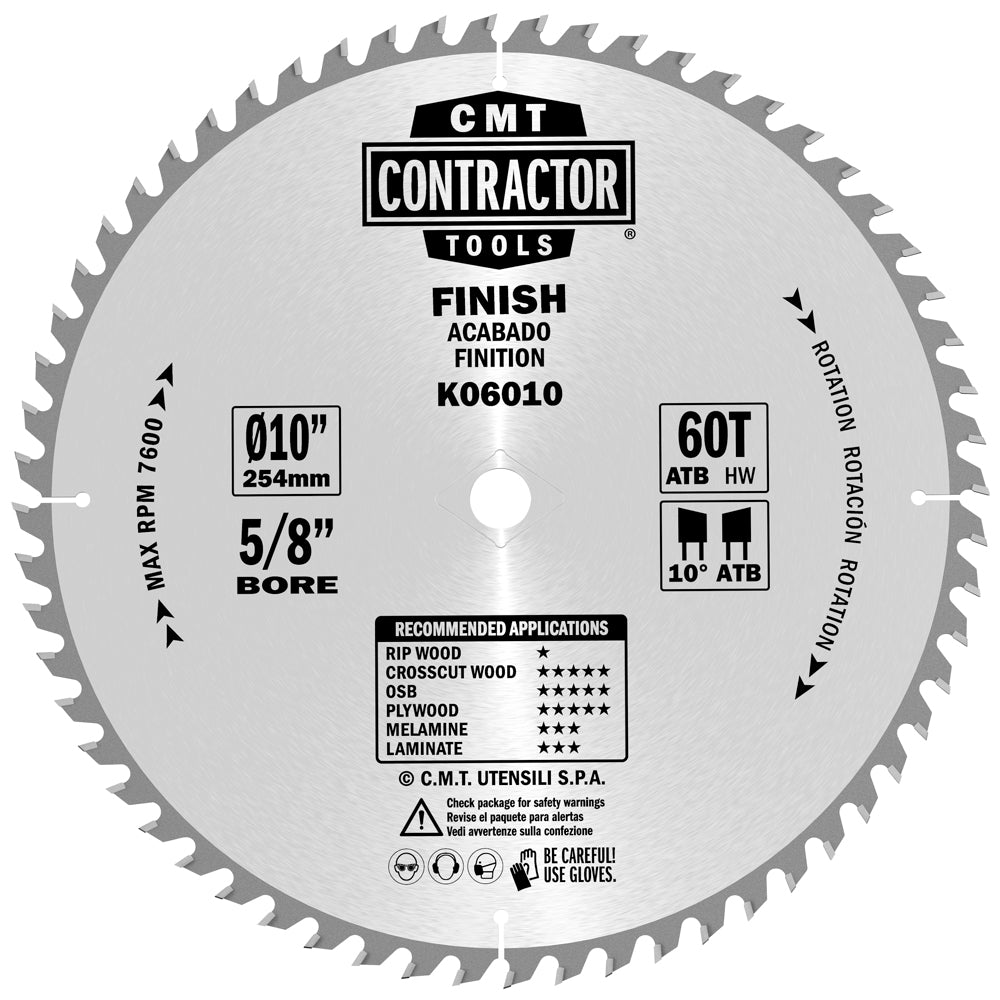 CMT K06010 ITK Contractor Saw Blade Finish 10" x 5/8" T60 ATB