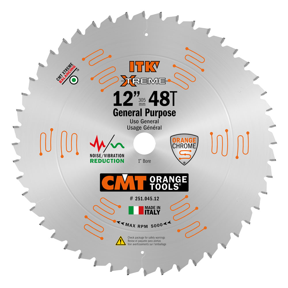 CMT 251.045.12 ITK General Purpose Saw Blade 12" x 1" T48 ATB