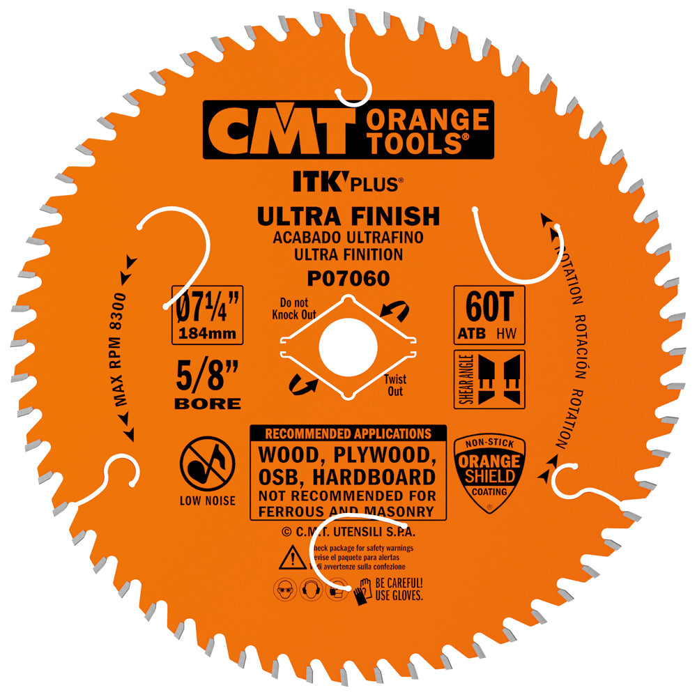 CMT P07060 ITK-Plus Ultra Finish Blade 7-1/4" x 5/8" T60 ATB+Shear