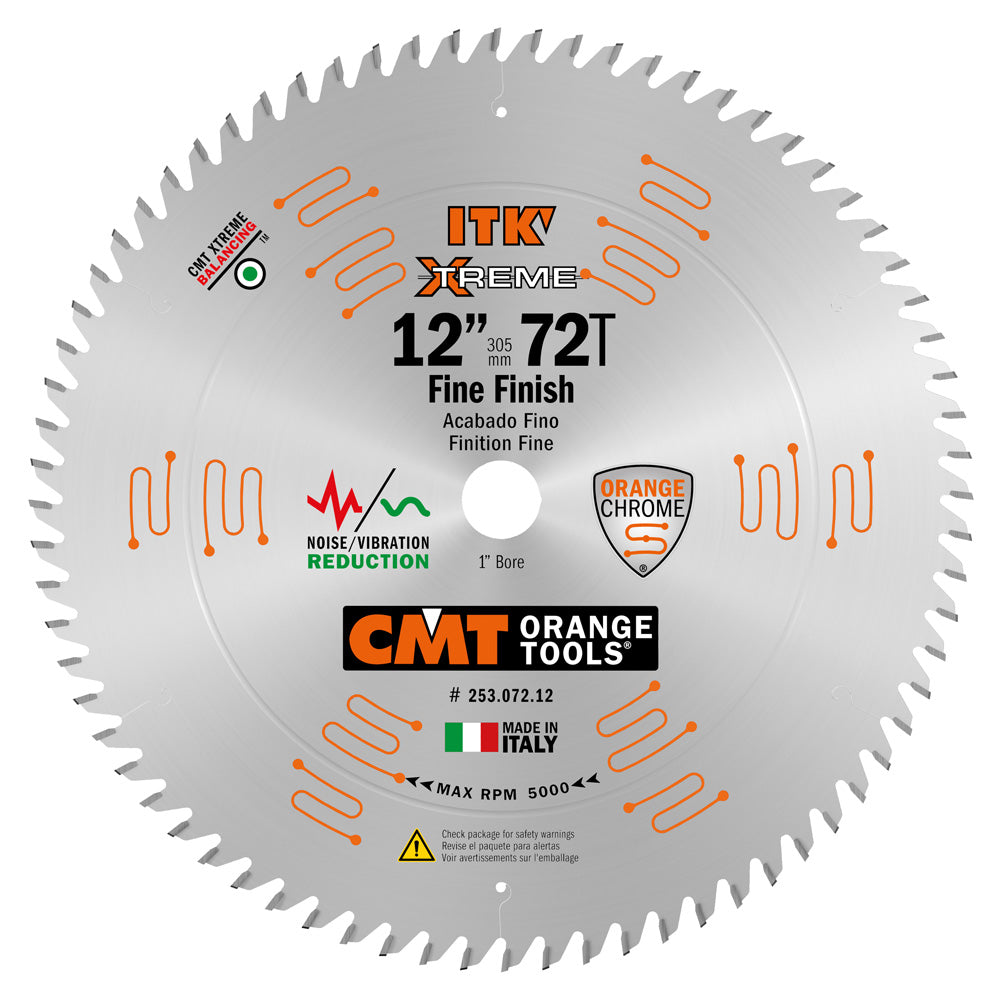 CMT 253.072.12 ITK Sliding Fine Finish Saw Blade 12" x 1" T72 ATB