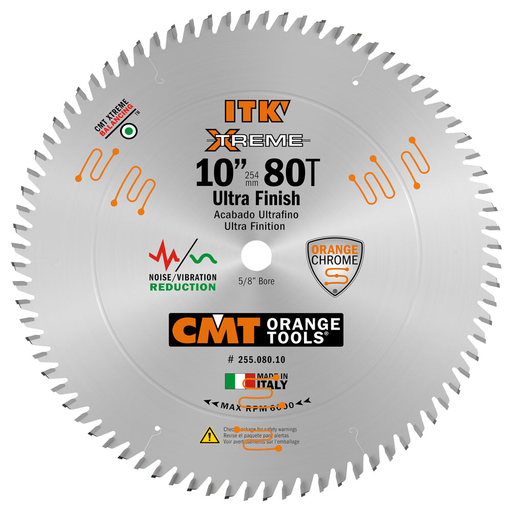 CMT 255.080.10 ITK Ultra Finish Saw Blade 10" T80 x 5/8" Hi-ATB