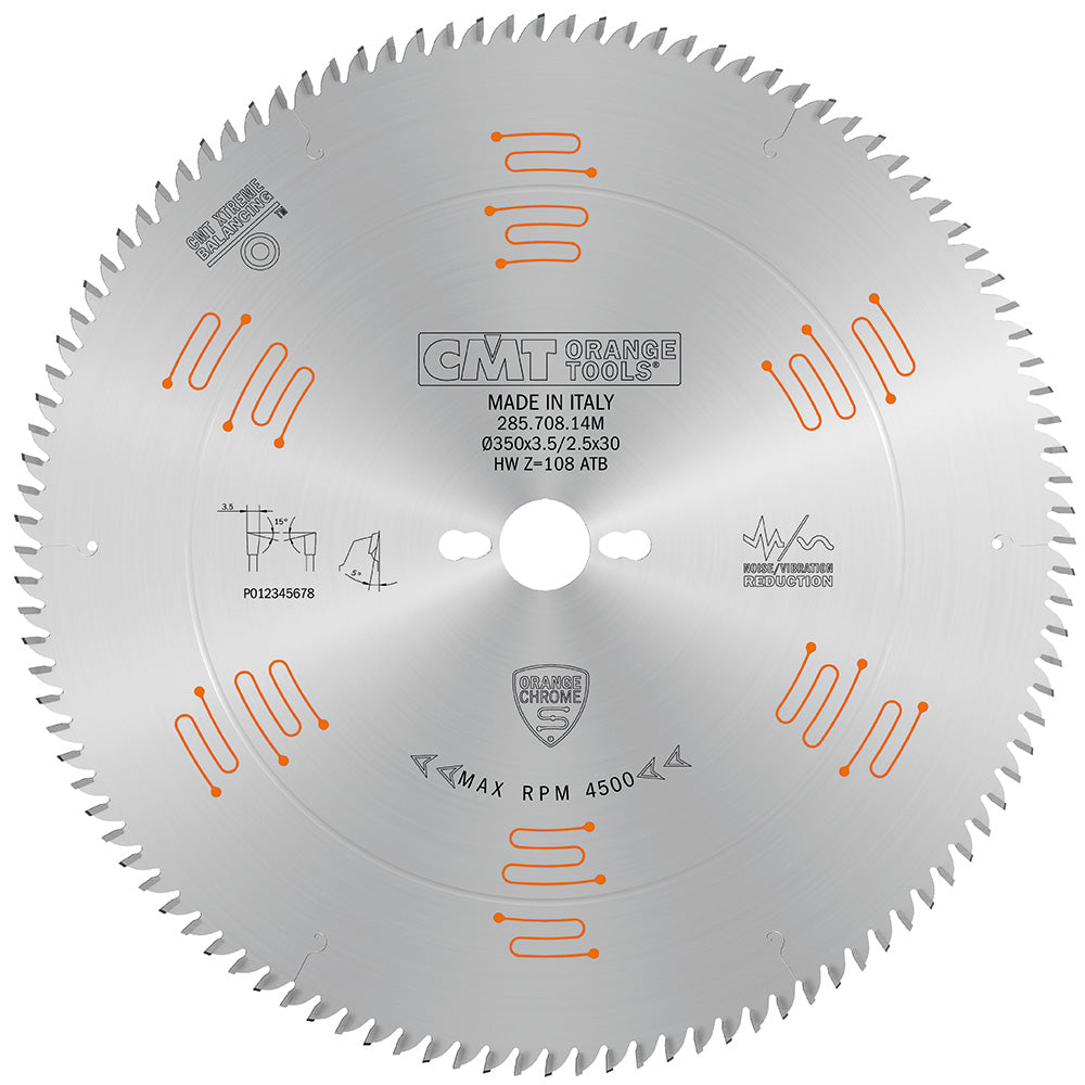 CMT 285.684.14 Orange Chrome Crosscut Fine Finish Saw Blade 14" x 1" T84 ATB