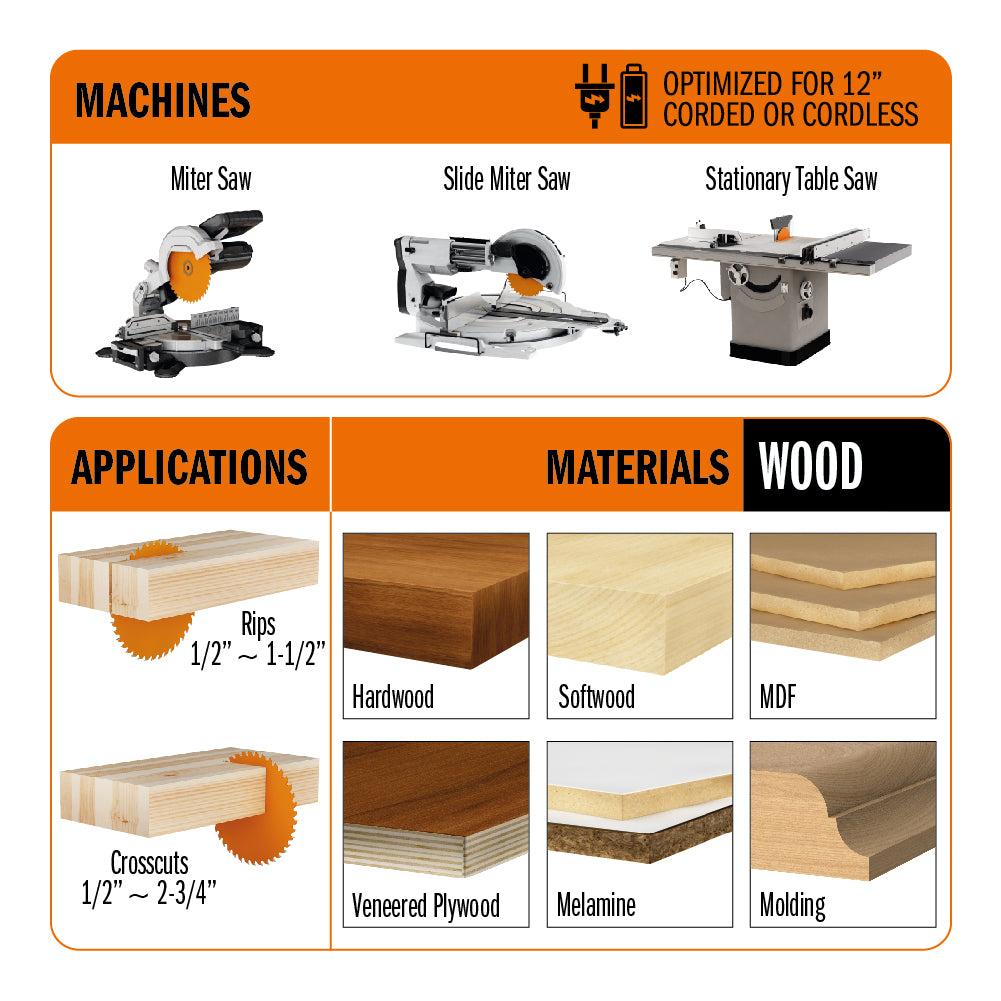 CMT 252.072.12 ITK Saw Blade Fine Cut Off 12 x 72 x 1 inch