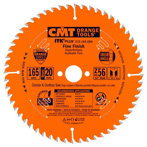 CMT 273.165.56H ITK Plus Ultra Finish Saw Blade 165x20mm T56