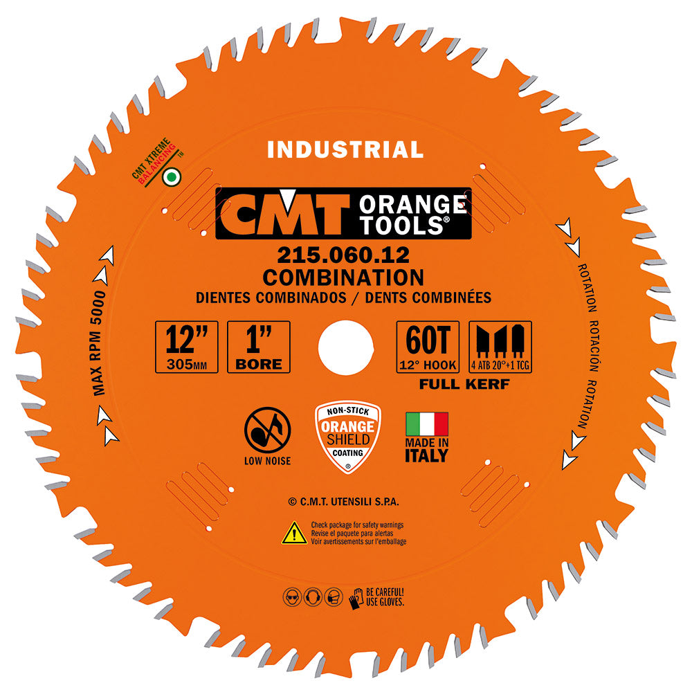 CMT 215.060.12 Industrial Combination Saw Blade 12" x 1" T60 4ATB+TCG