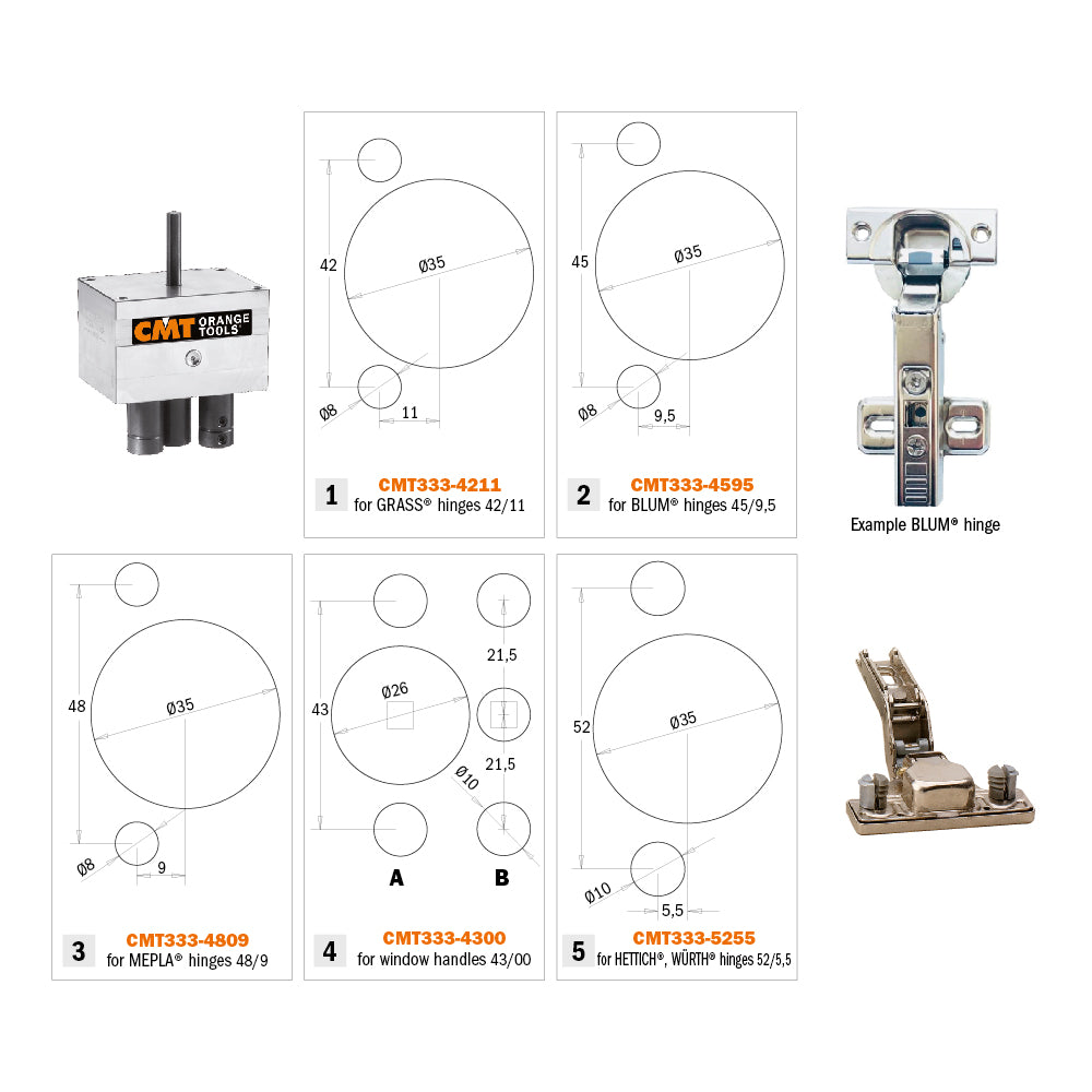 CMT CMT333-4595 Boring Head for Blum/Salice, 45/9.5 mm
