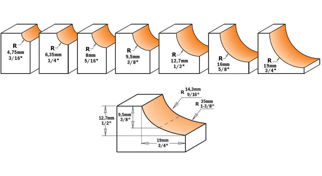 CMT 837.190.11 Cove Bit 1/4-Inch Shank 3/16-Inch Radius