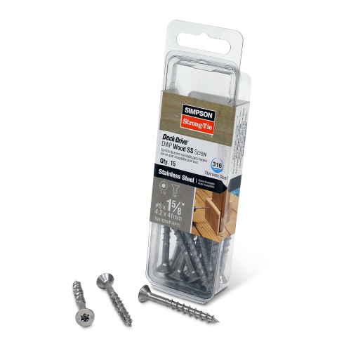 Simpson #8 1-5/8" 316 SS Deck-Drive DWP Wood Screw, T20, Flat Head