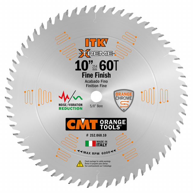 CMT 252.060.10 ITK Fine Finish Saw Blade 10" x 1" T60 ATB