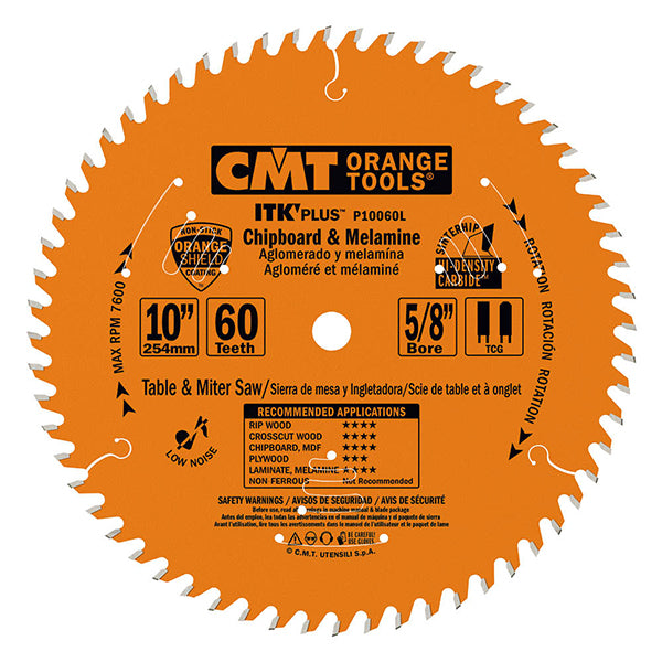 CMT P10060L ITK-Plus Chipboard & Melamine Blade 10" x 5/8" T60 TCG