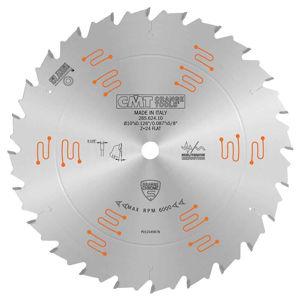 CMT 285.624.10 Chrome Ripping Saw Blade 10" x 5/8" T24 Flat