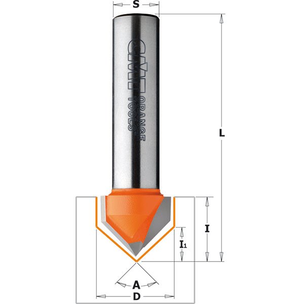 CMT 815.817.11 V-Grooving Bit with 90-Degree Cutting Angle 1/2-Inch Shank