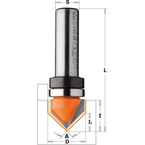 CMT 815.127.11B V-Grooving Bit 90° w/Bearing 1/2" x 1/2" S=1/4"