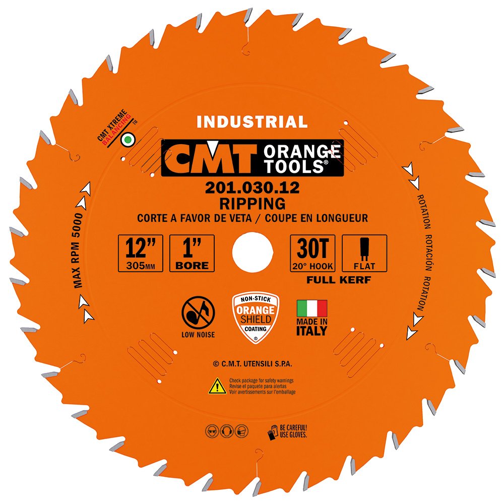 CMT 201.030.12 Industrial Ripping Saw Blade 12" T30 FTG 1" Bore