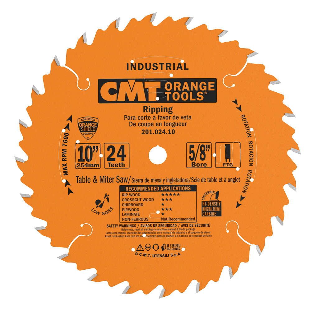 CMT 201.024.10 Industrial Ripping Saw Blade 10" x T24 FTG 5/8" Bore
