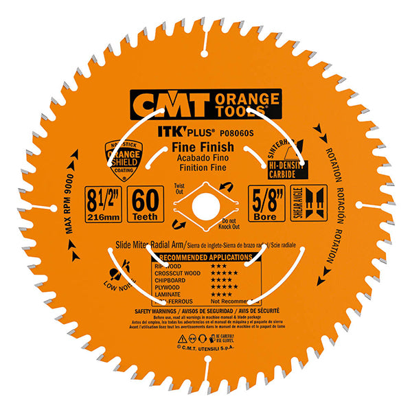 CMT P08060S ITK-Plus Finish Blade Sliding Compound 8-1/2" x 5/8" T60 ATB+Shear