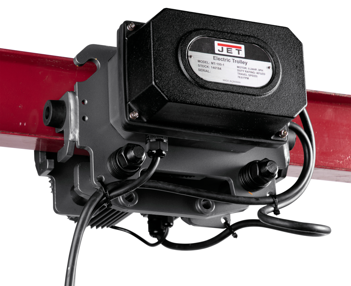 JET 1/2-Ton Two Speed Electric Chain Hoist 3-Ph 15' Lift / 2 Speed Trolley 3Ph & 4 Button Wired Pendant 11ft