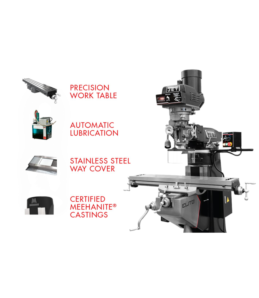 JET Elite ETM-949 Mill with 3-Axis ACU-RITE 303 (Knee) DRO and X, Y-Axis JET Powerfeeds - 894147