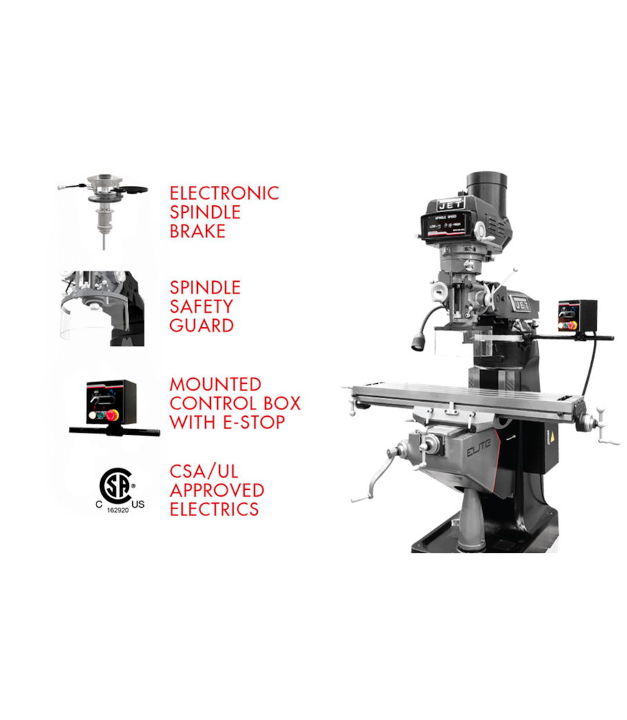 JET Elite ETM-949 Mill with 3-Axis Newall DP700 (Quill) DRO and X, Y, Z-Axis JET Powerfeeds - 894163