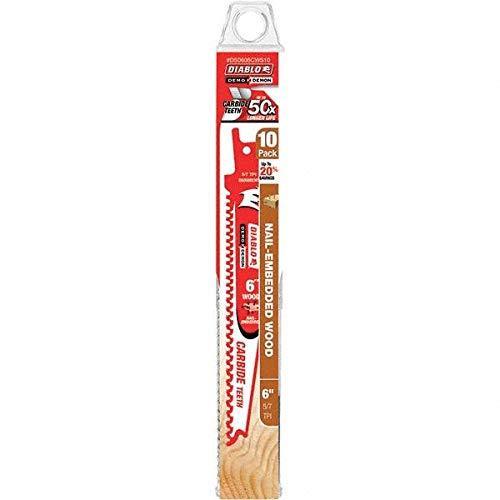 Diablo 6" 5/7TPI Carbide Teeth Recip Saw Blades for Nail-Embedded Wood (10-Pk)