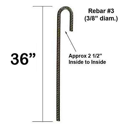 36" Steel Rebar Ground Stake J Hook Heavy Duty #3 Hard Firm Soil Set