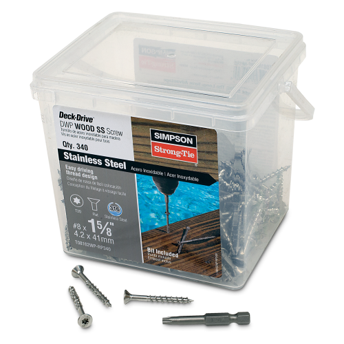 Simpson #8 1-5/8" 316 SS Deck-Drive DWP Wood Screw, T20, Flat Head