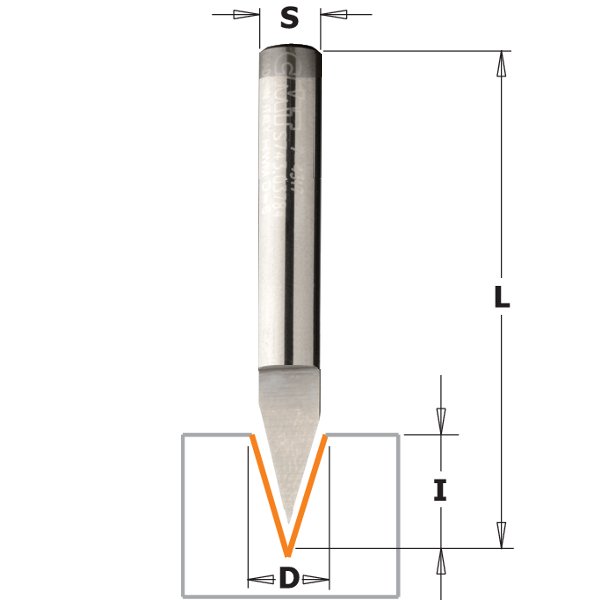 CMT 858.002.11 Solid Carbide Laser Point Bit 1/4" x 3/8" A=35° T1 S=1/4"