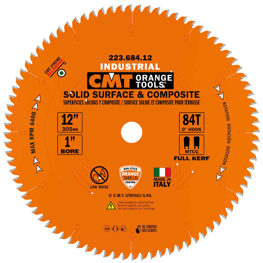 CMT 223.684.12 Heavy Duty Solid Surface Blade 12" x 1" T84 MTCG