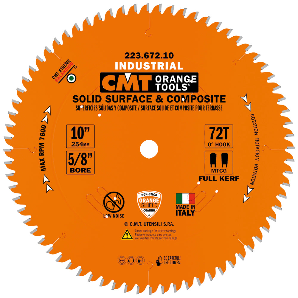 CMT 223.672.10 Heavy Duty Solid Surface Blade 10" x 5/8" T72 MTCG