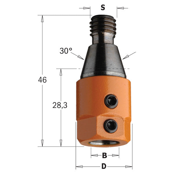 CMT 303.000.02 Boring Bit Adaptor, 10mm Bit Diameter, M10 Type of Shank, Left-Hand Rotation