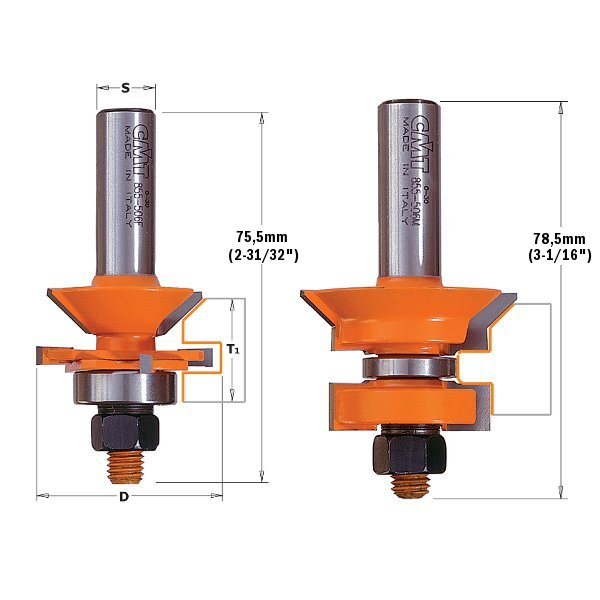 CMT 855.506.11 V-Tongue & Groove Bit Set, 1/2-Inch Shank, 1-3/4-Inch Diameter, Carbide-Tipped