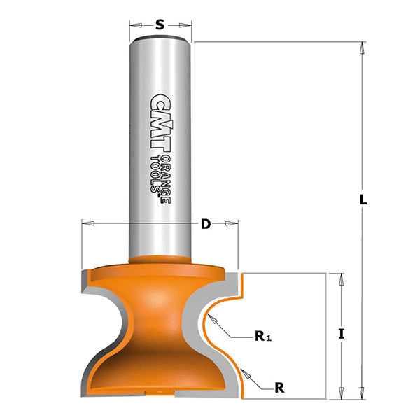 CMT 855.804.11 Window Sill & Finger Bit 1-1/4" x 1" R=3/8"-7/32" S=1/2"