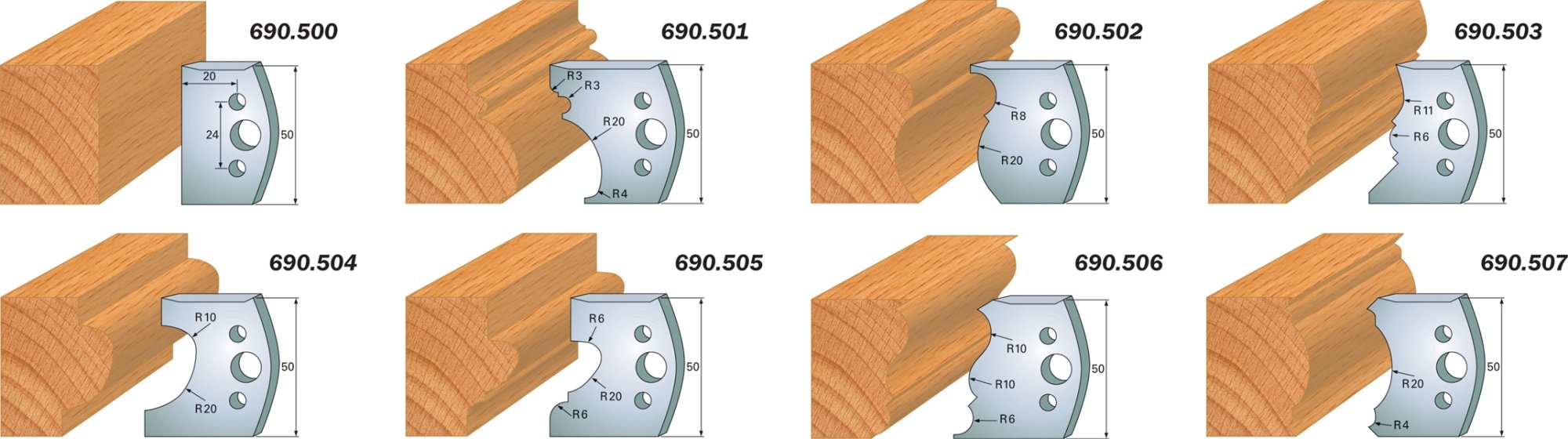 CMT 690.505 Profile Knives For Insert Shaper System 1-31/32" x 5/32" (50x4mm) 2Pk