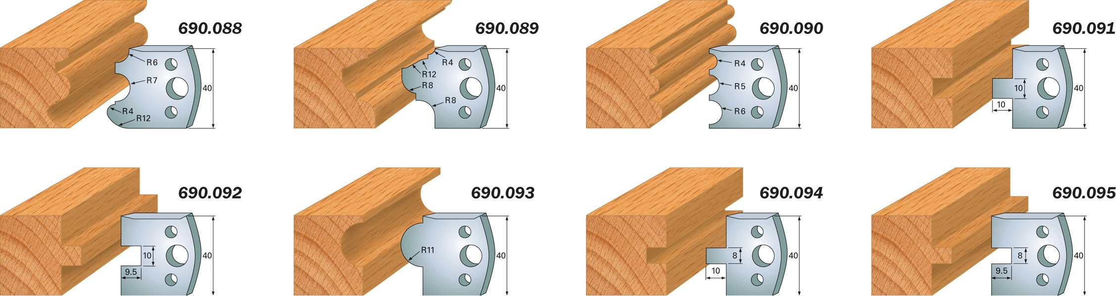 CMT 690.094 Profile Knives For Insert Shaper System 1-37/64" x 5/32" (40x4mm) 2Pk