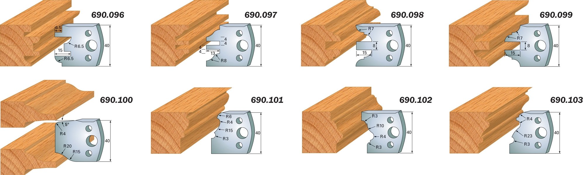 CMT 690.099 Profile Knives For Insert Shaper System 1-37/64" x 5/32" (40x4mm) 2Pk